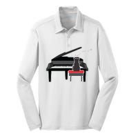 Cat Playing Piano Music Lover Funny Silk Touch Performance Long Sleeve Polo