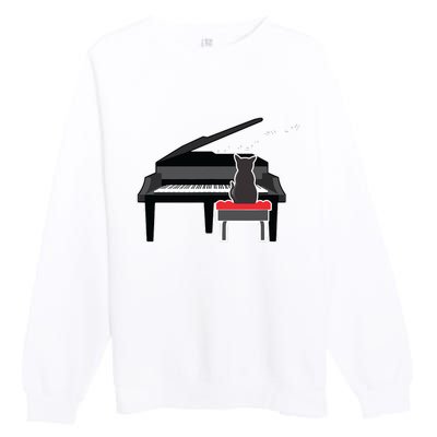 Cat Playing Piano Music Lover Funny Premium Crewneck Sweatshirt