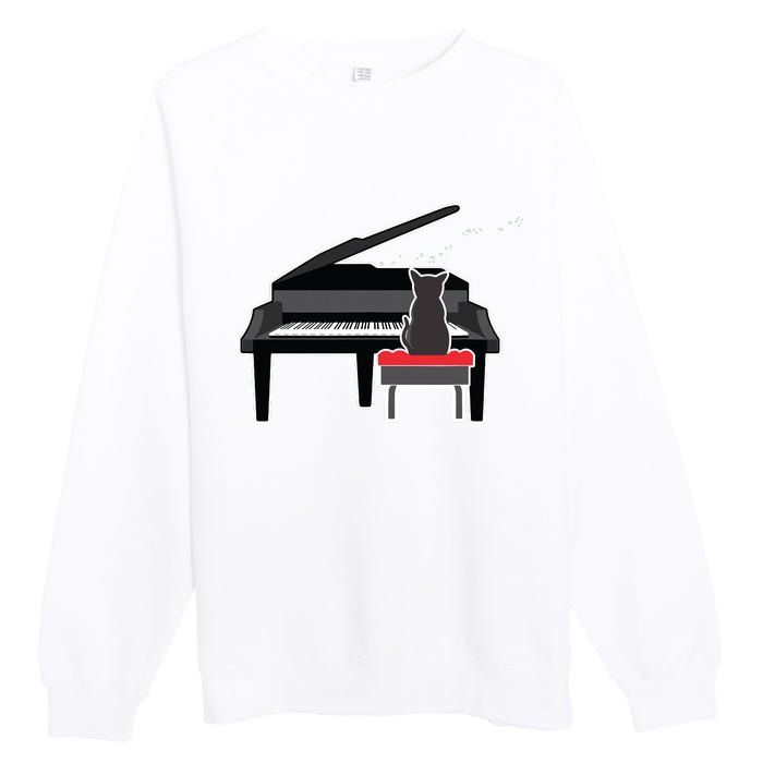 Cat Playing Piano Music Lover Funny Premium Crewneck Sweatshirt