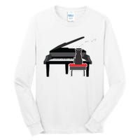 Cat Playing Piano Music Lover Funny Tall Long Sleeve T-Shirt