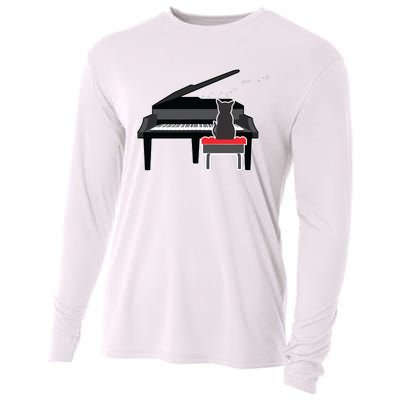 Cat Playing Piano Music Lover Funny Cooling Performance Long Sleeve Crew