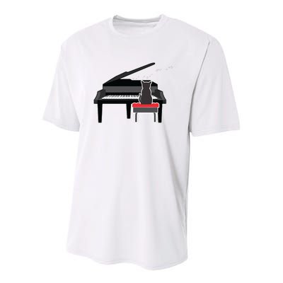 Cat Playing Piano Music Lover Funny Youth Performance Sprint T-Shirt