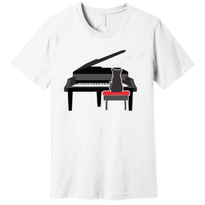 Cat Playing Piano Music Lover Funny Premium T-Shirt