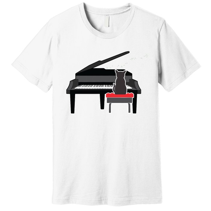 Cat Playing Piano Music Lover Funny Premium T-Shirt