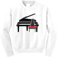 Cat Playing Piano Music Lover Funny Kids Sweatshirt