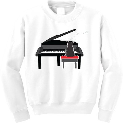 Cat Playing Piano Music Lover Funny Kids Sweatshirt