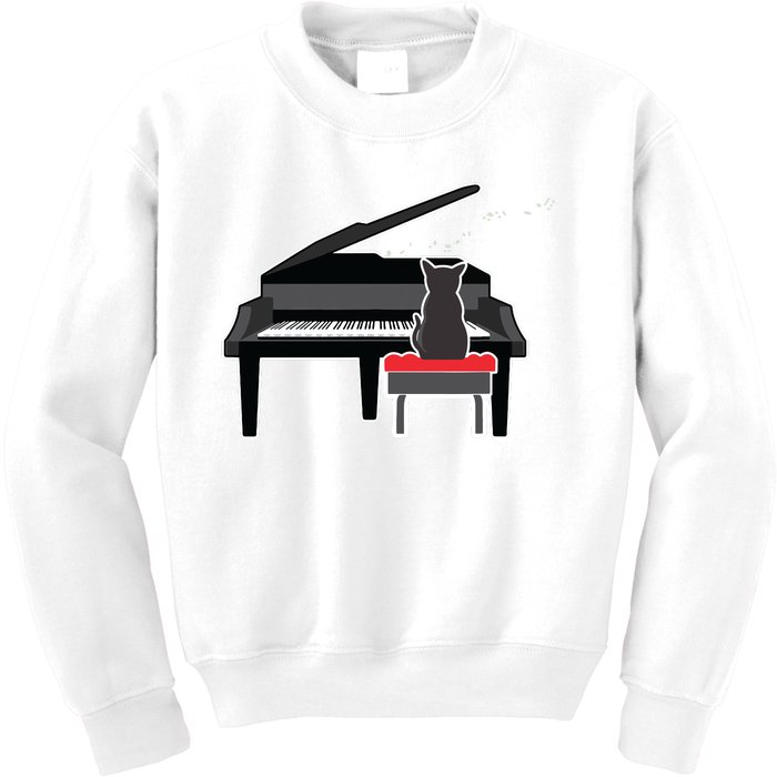 Cat Playing Piano Music Lover Funny Kids Sweatshirt