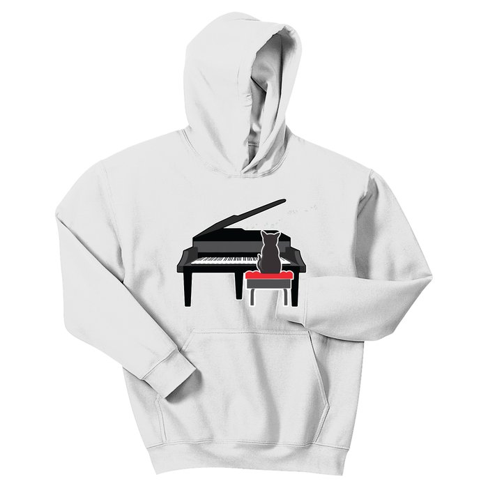 Cat Playing Piano Music Lover Funny Kids Hoodie