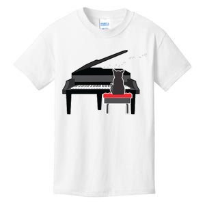 Cat Playing Piano Music Lover Funny Kids T-Shirt