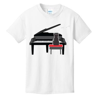 Cat Playing Piano Music Lover Funny Kids T-Shirt