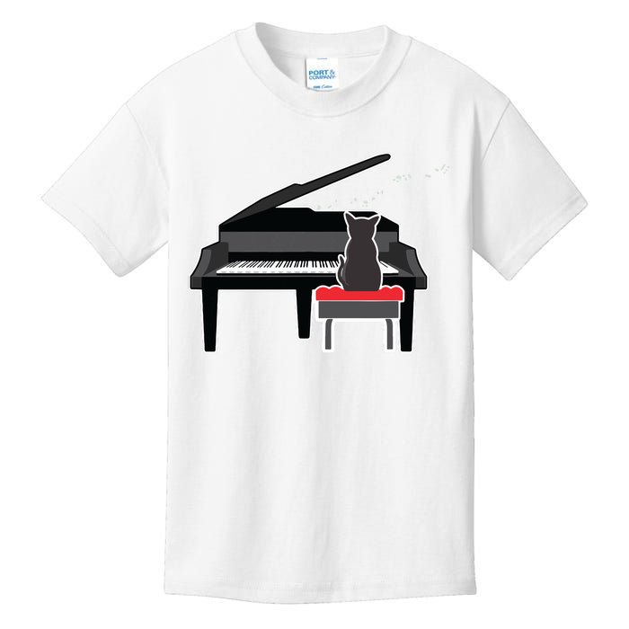 Cat Playing Piano Music Lover Funny Kids T-Shirt