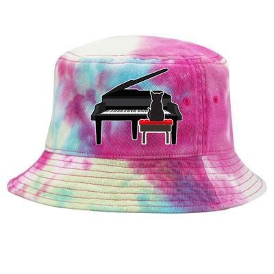 Cat Playing Piano Music Lover Funny Tie-Dyed Bucket Hat