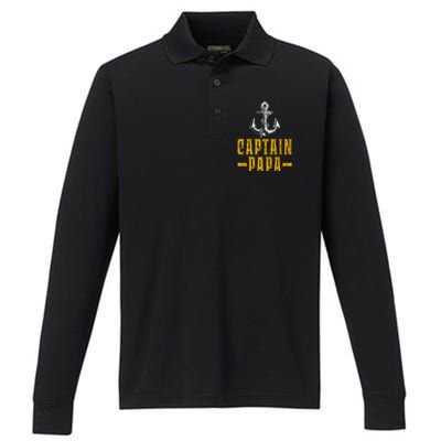 Captain Papa Pontoon Boat Owner Captain Sailors Boating Gift Performance Long Sleeve Polo