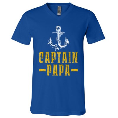 Captain Papa Pontoon Boat Owner Captain Sailors Boating Gift V-Neck T-Shirt