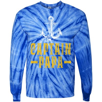 Captain Papa Pontoon Boat Owner Captain Sailors Boating Gift Tie-Dye Long Sleeve Shirt