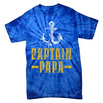 Captain Papa Pontoon Boat Owner Captain Sailors Boating Gift Tie-Dye T-Shirt