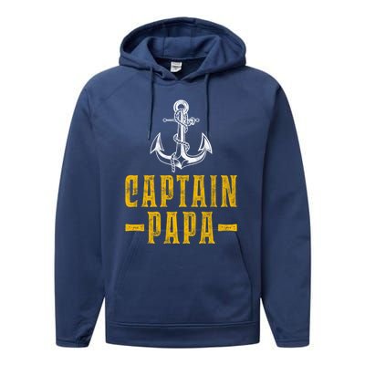 Captain Papa Pontoon Boat Owner Captain Sailors Boating Gift Performance Fleece Hoodie