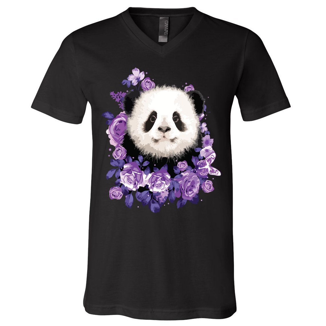 Cute Panda Purple Flowers Panda Lovers Gift V-Neck T-Shirt
