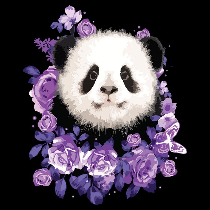 Cute Panda Purple Flowers Panda Lovers Gift V-Neck T-Shirt
