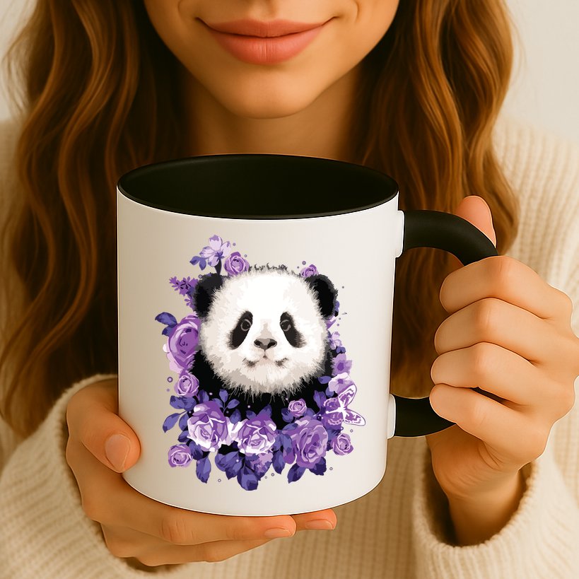 Cute Panda Purple Flowers Panda Lovers Gift Mug