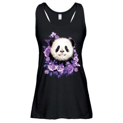 Cute Panda Purple Flowers Panda Lovers Gift Ladies Essential Flowy Tank