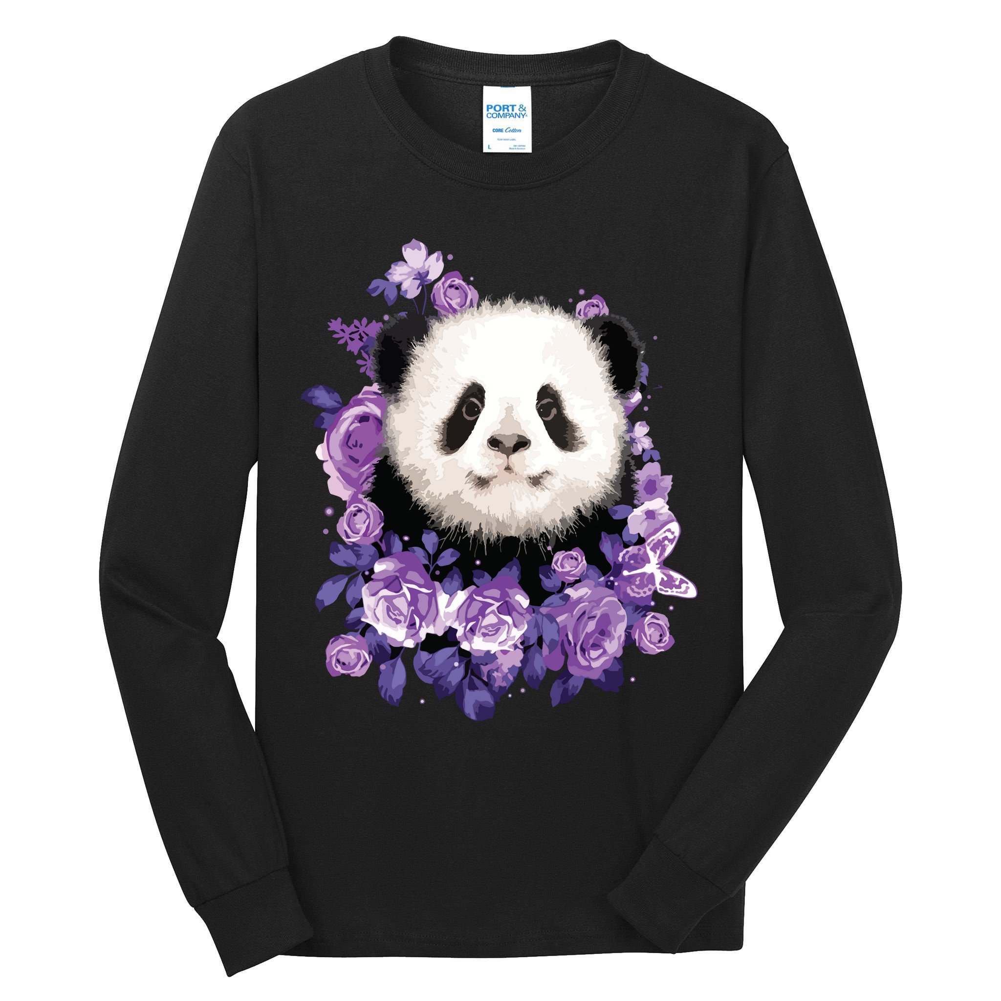 Cute Panda Purple Flowers Panda Lovers Gift Tall Long Sleeve T-Shirt