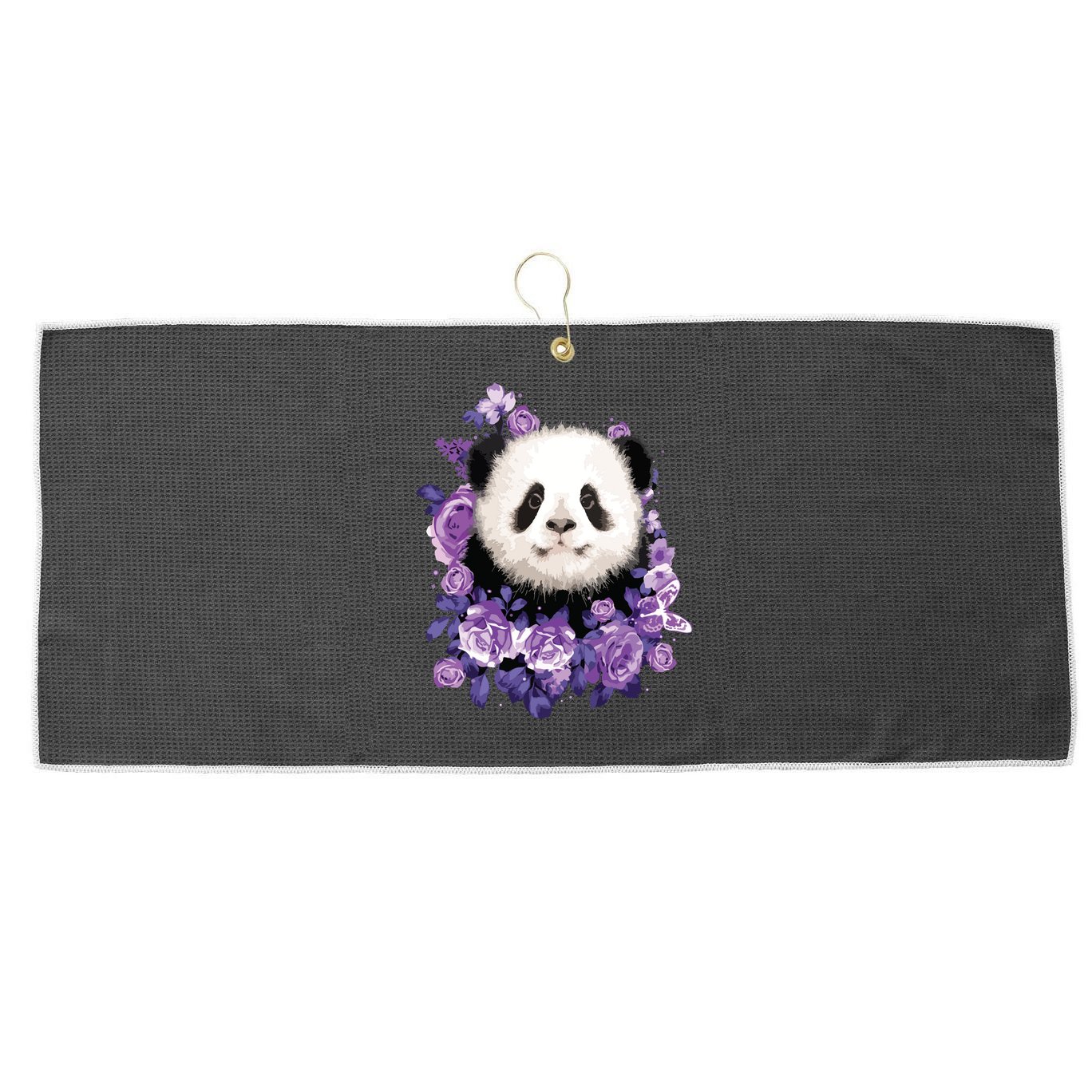 Cute Panda Purple Flowers Panda Lovers Gift Large Microfiber Waffle Golf Towel