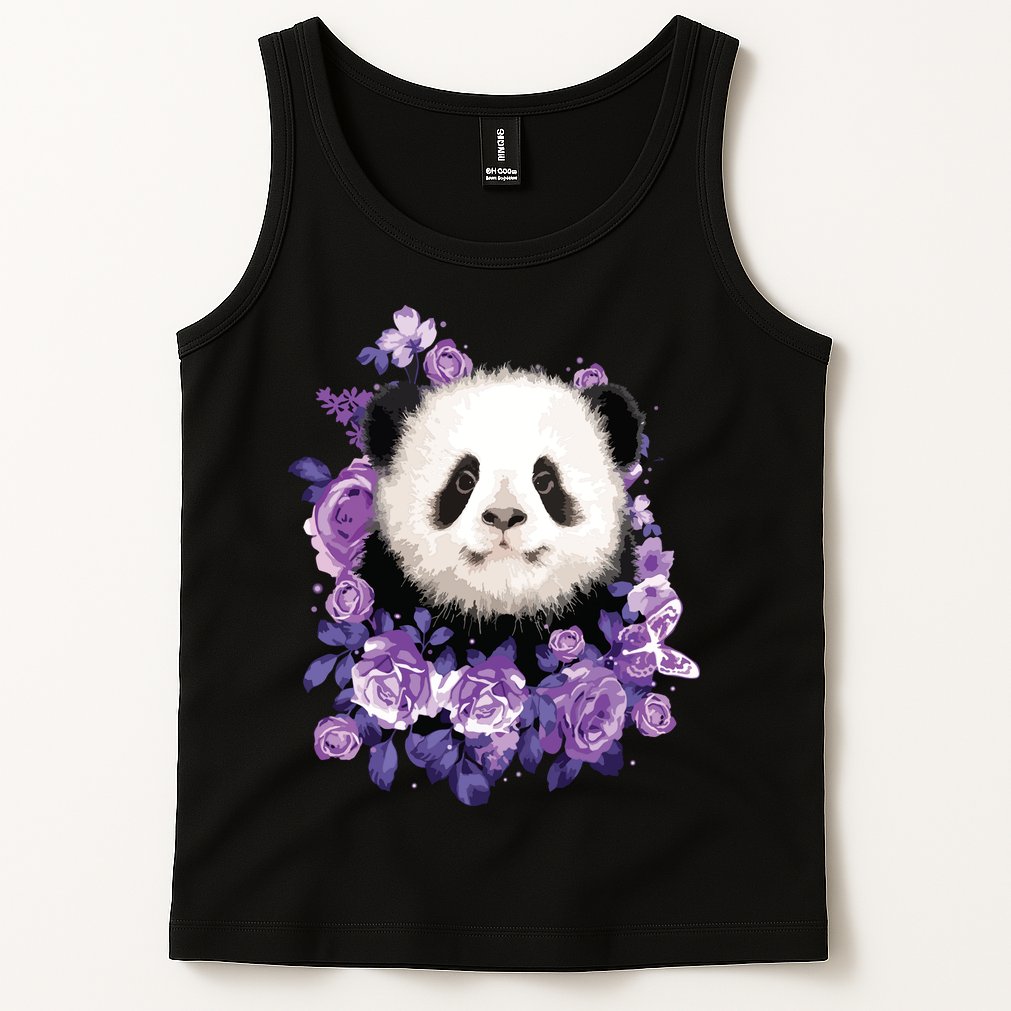 Cute Panda Purple Flowers Panda Lovers Gift Tank Top