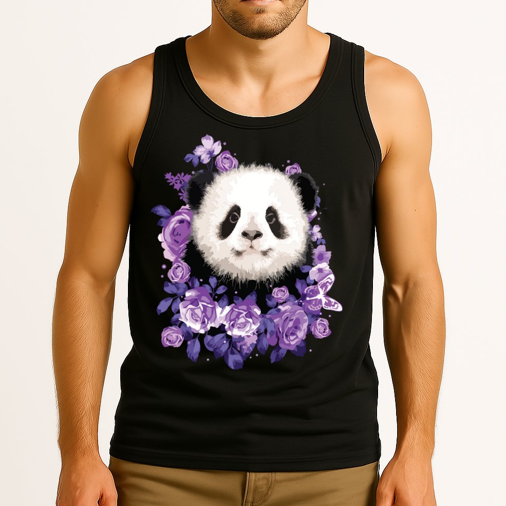 Cute Panda Purple Flowers Panda Lovers Gift Tank Top