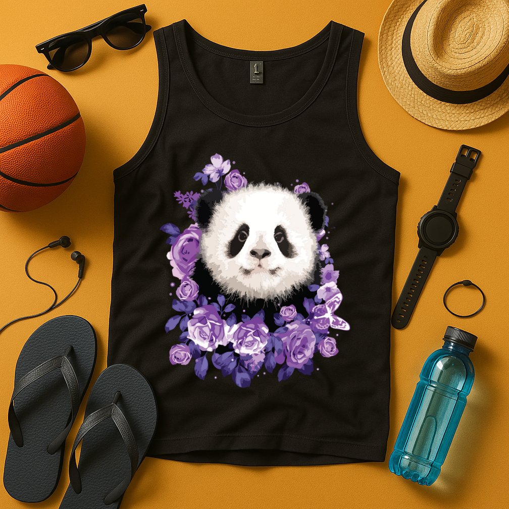 Cute Panda Purple Flowers Panda Lovers Gift Tank Top