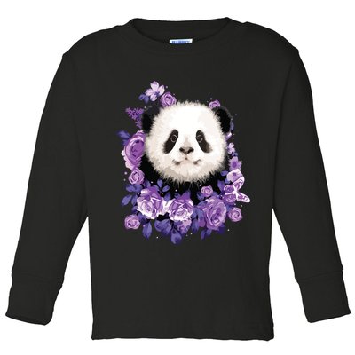 Cute Panda Purple Flowers Panda Lovers Gift Toddler Long Sleeve Shirt