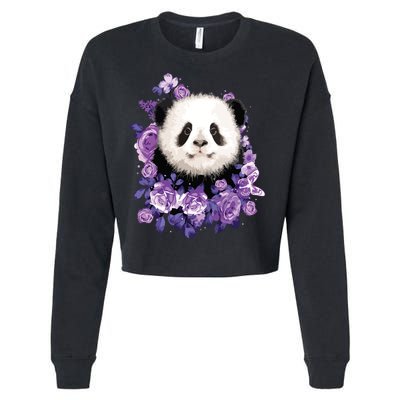 Cute Panda Purple Flowers Panda Lovers Gift Cropped Pullover Crew