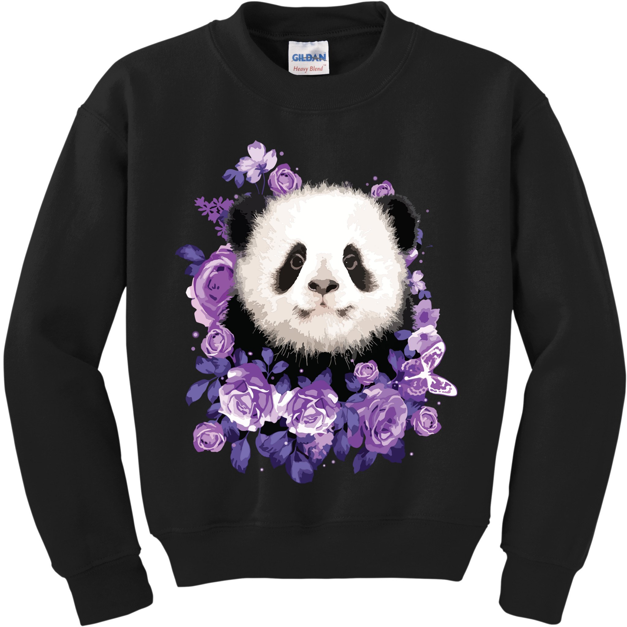 Cute Panda Purple Flowers Panda Lovers Gift Kids Sweatshirt