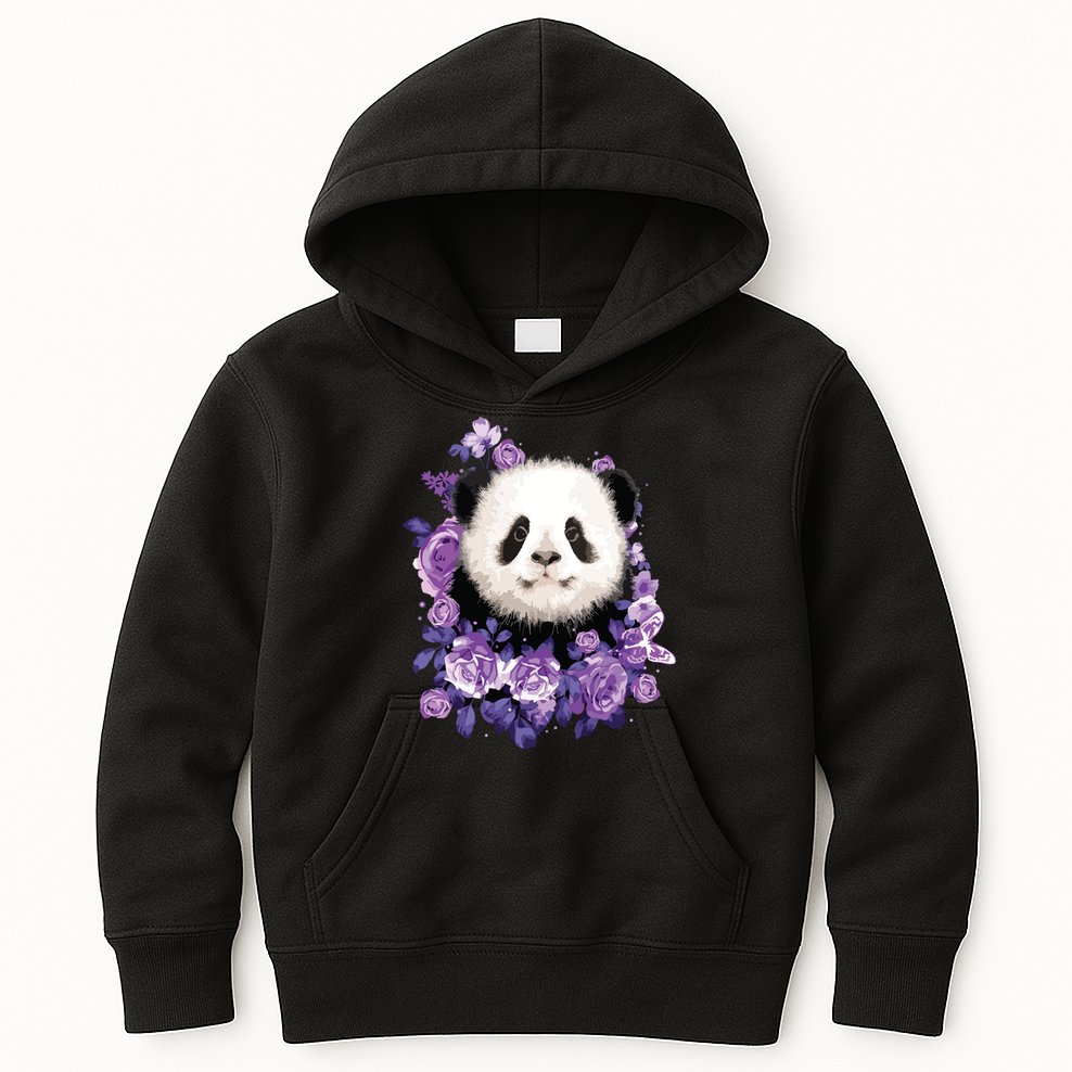 Cute Panda Purple Flowers Panda Lovers Gift Kids Hoodie