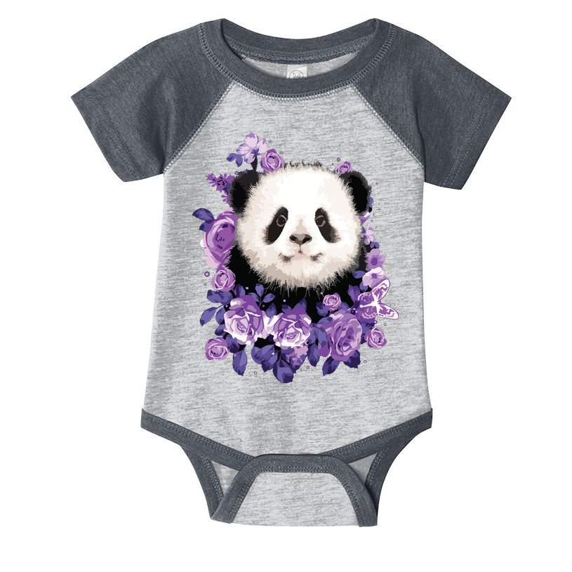 Cute Panda Purple Flowers Panda Lovers Gift Infant Baby Jersey Bodysuit