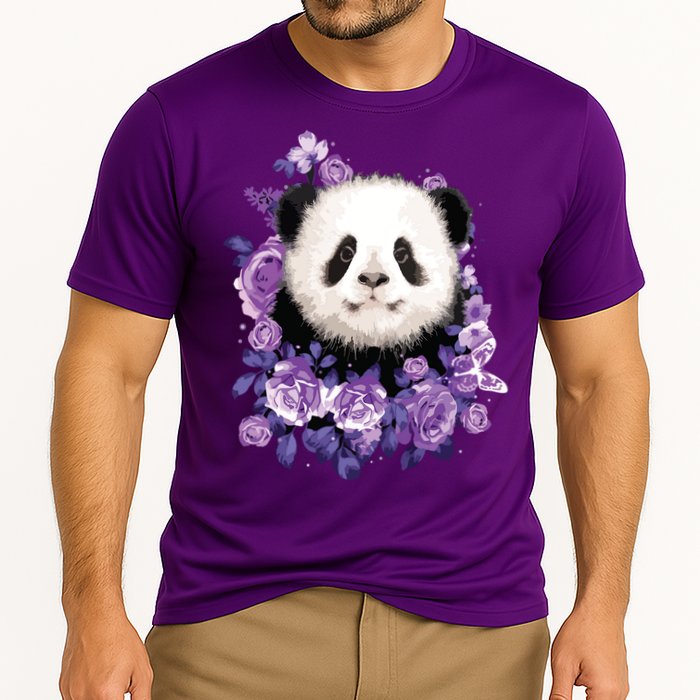 Cute Panda Purple Flowers Panda Lovers Gift Cooling Performance Crew T-Shirt