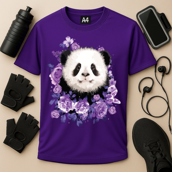Cute Panda Purple Flowers Panda Lovers Gift Cooling Performance Crew T-Shirt