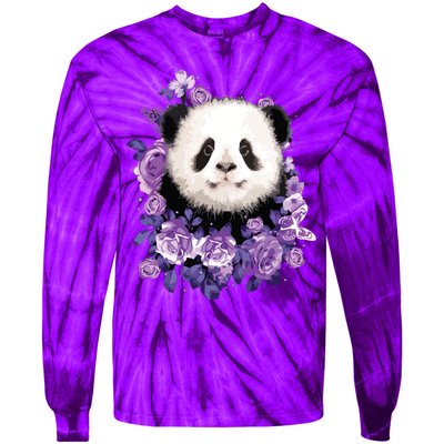 Cute Panda Purple Flowers Panda Lovers Gift Tie-Dye Long Sleeve Shirt