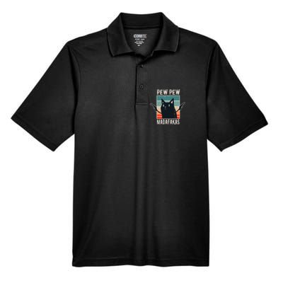 Cat Pew Pew Madafakas Retro Vintage Gift Men's Origin Performance Piqué Polo