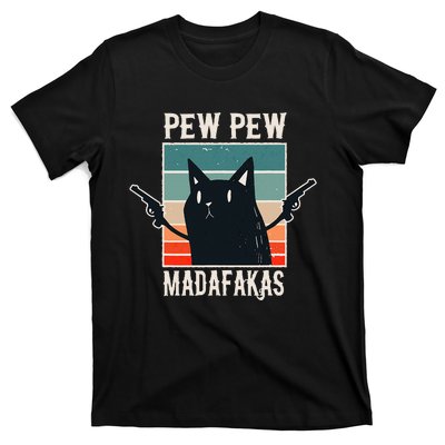 Cat Pew Pew Madafakas Retro Vintage Gift T-Shirt