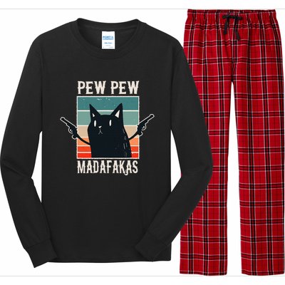 Cat Pew Pew Madafakas Retro Vintage Gift Long Sleeve Pajama Set