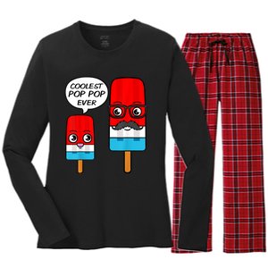 Coolest Pop Pop Ever Grandfather Popsicle Ice Cream Women's Long Sleeve Flannel Pajama Set 