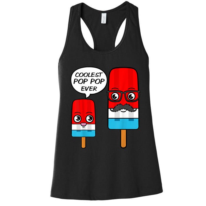 Coolest Pop Pop Ever Grandfather Popsicle Ice Cream Women's Racerback Tank