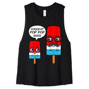 Coolest Pop Pop Ever Grandfather Popsicle Ice Cream Women's Racerback Cropped Tank