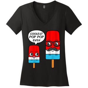 Coolest Pop Pop Ever Grandfather Popsicle Ice Cream Women's V-Neck T-Shirt