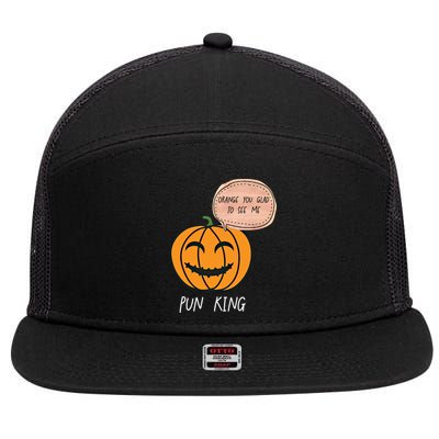 Carved Pumpkin Pun King Funny Halloween Pun Joke Dad Joke Gift 7 Panel Mesh Trucker Snapback Hat