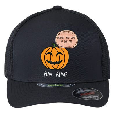 Carved Pumpkin Pun King Funny Halloween Pun Joke Dad Joke Gift Flexfit Unipanel Trucker Cap