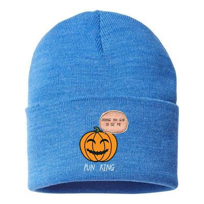 Carved Pumpkin Pun King Funny Halloween Pun Joke Dad Joke Gift Sustainable Knit Beanie