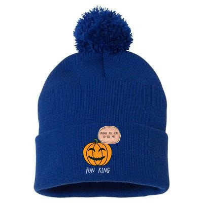 Carved Pumpkin Pun King Funny Halloween Pun Joke Dad Joke Gift Pom Pom 12in Knit Beanie