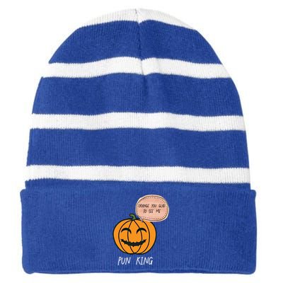 Carved Pumpkin Pun King Funny Halloween Pun Joke Dad Joke Gift Striped Beanie with Solid Band